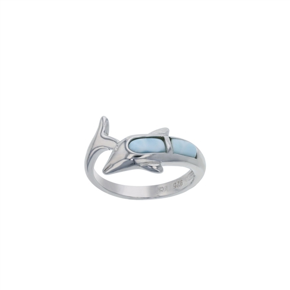 925 Sterling Silver Larimar Dolphin Band Ring 3.1 gm